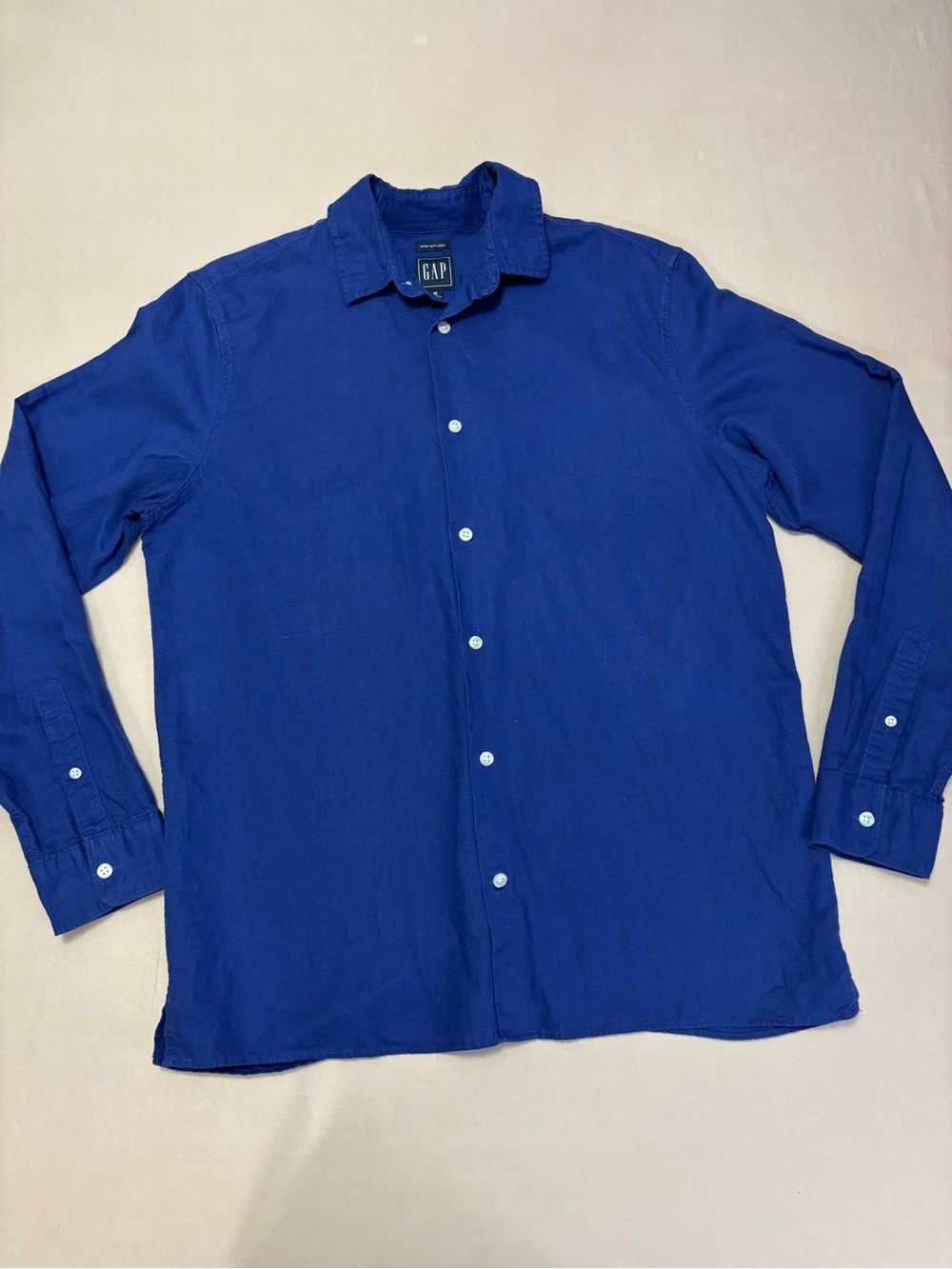 GAP Men's Cobalt Blue Linen Cotton Blend Casual Button-Down Shirt Size Medium